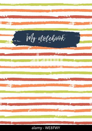 Notebook cover template. Vector striped bright background Stock Vector