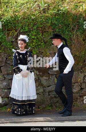 France, Finistere, fashion show of the Flowers of Gorse 2015 in Pont Aven, Individual Group Stock Photo