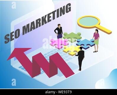 3d isometric for web design. Desktop computer monitor. Vector 3d isometric illustration. Business idea concept. Office concept business people vector Stock Vector