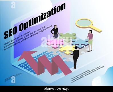 3d isometric for web design. Desktop computer monitor. Vector 3d isometric illustration. Business idea concept. Office concept business people vector Stock Vector