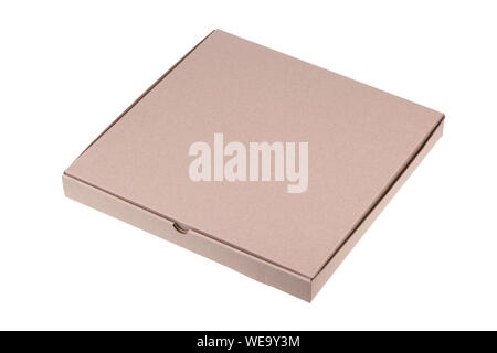 Empty pizza cardboard box isolated on white background. Stock Photo