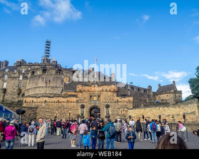 External facades of buildings and fortifications at Edinburgh Castle on July 29, 2017 in Edinburgh Scotland. Edinburgh Castle is full of many ancient Stock Photo