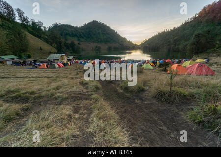 Ranu Kumbolo lake is holy lake for hindu located in bromo tengger semeru national park in malang lumajang east java indonesia Stock Photo