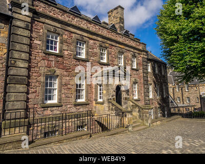 External facades of buildings and fortifications at Edinburgh Castle on July 29, 2017 in Edinburgh Scotland. Edinburgh Castle is full of many ancient Stock Photo