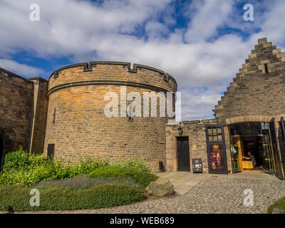 External facades of buildings and fortifications at Edinburgh Castle on July 29, 2017 in Edinburgh Scotland. Edinburgh Castle is full of many ancient Stock Photo