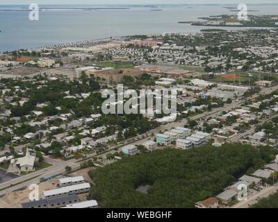 Medium close up, aerial view of Key West, Florida, seen from an airplane window Stock Photo