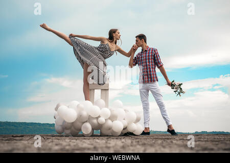 Simple joy of loving. Couple in love. Ballet couple into love relations. Ballet dancers falling in love. Romantic relations between ballerina and ball Stock Photo