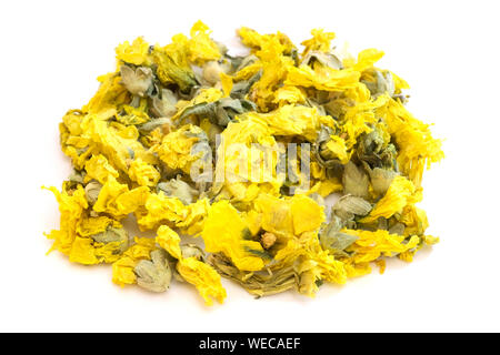 Dried flowers of marsh mallow (Althaea officinalis) on a white background Stock Photo