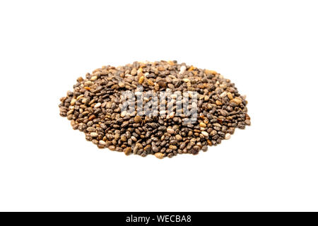 Chia seeds (Salvia hispanica) on a white background Stock Photo