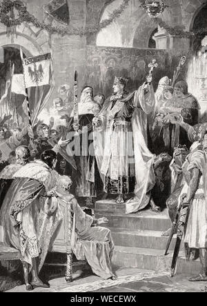 Coronation of Rudolf of Habsburg at Aachen Cathedral on 24 October 1273 Stock Photo