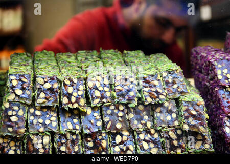 Turkish delight in Istanbul Grand Bazaar, Turkey. Load of traditional Turkish delight Stock Photo