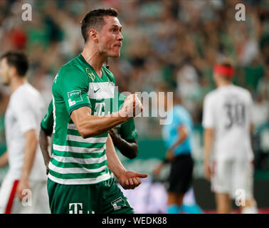 BUDAPEST, HUNGARY - AUGUST 29: Nikolai Signevich of Ferencvarosi TC  celebrates his goal during the UEFA Europa League Play-off Second Leg match  between Ferencvarosi TC and FK Suduva at Ferencvaros Stadium on