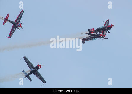 Bournemouth, UK, 30th August 2019. The Blades Aerobatic Display Team perform above Bournemouth Beach at this years Bournemouth Air Festival. Credit Stuart Martin/Alamy Live News Stock Photo