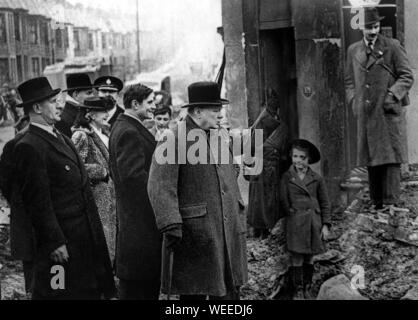 Winston Churchill inspecting bomb damage in Bristol. April 1941. Stock Photo