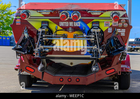 2019 Super boat Great Lakes Grand Prix Day 1 Dry Pits United We Race on Trailer. Stock Photo