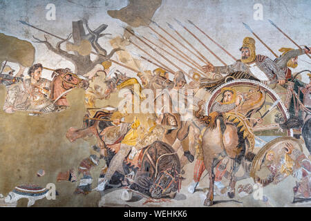 The Alexander the Great Mosaic Depicting the battle between Alexander and Darius III. Originally from the House of the Faun in Pompeii, now at at the Stock Photo