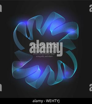 Purple bright Sound wave, round frame or radio wave, vector illustration on black background. Stock Vector
