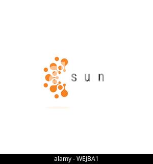Sun icon. Solar energy tech flat logo template. Sunny summer day modern emblem idea. Concept design for business. Isolated vector illustration on Stock Vector