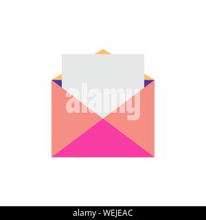 White paper document. Open envelope. Envelope with a document isolated on white background. Concept of mailing, notifications, communication, incoming Stock Vector