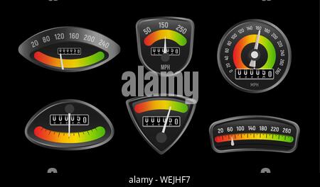 Set of business indicators for marketing research and business valuation. Analog measuring instruments, vector illustration. Stock Vector
