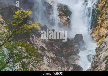 Amazing waterfall high in the mountains. Boka waterfall in Slovenia Stock Photo