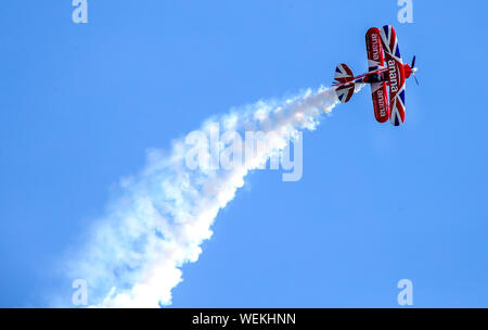 Bournemouth, UK, 30th August 2019. Super Pitts muscle plane performs above Bournemouth Beach at this years Bournemouth Air Festival. Credit Stuart Martin/Alamy Live News Stock Photo