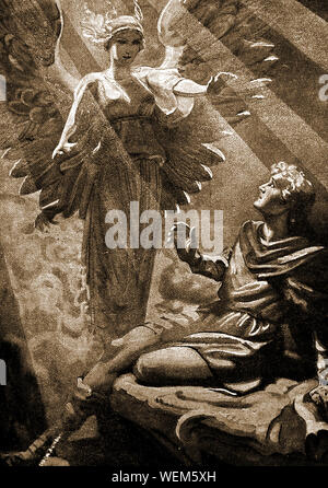 A 1930 illustration of an angel appearing to Caedmon - circa AD 657–684 (styled the father of English Sacred Song) in a dream  at Whitby  Abbey (then known as Streonæshalch) , Yorkshire, England Stock Photo