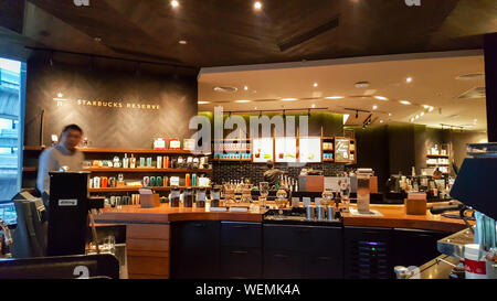 BANGKOK, THAILAND - APRIL 22, 2019: Interior view of Starbucks Reserve Gaysorn Village branch.it's a selection of the rarest, most extraordinary coffe
