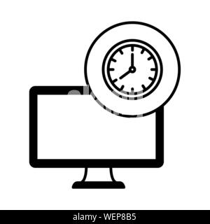 desktop computer device with time clock Stock Vector