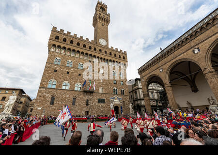 Florence, Italy - 01 May 2019: The 26th edition of the Trofeo Marzocco, in Piazza della Signoria. Stock Photo