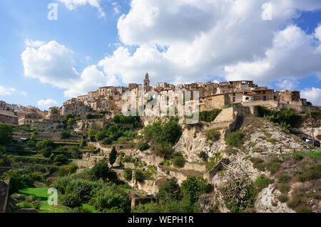 Bocairente, Valencia, Spain - October 12, 2018: View to houses built on mountain Stock Photo