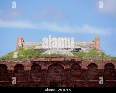 Front view, top part of Fort Jefferson, Dry Tortugas National Park, Florida Keys. Stock Photo