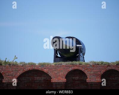An old cannon at the top of Fort Jefferson, Dry Tortugas National Park in the Florida strait. Stock Photo