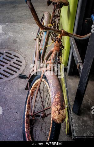High Angle View Of Rusty Bicycle