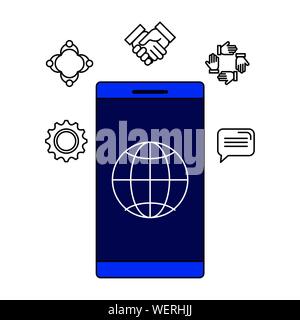 smartphone with sphere browser and set icons Stock Vector