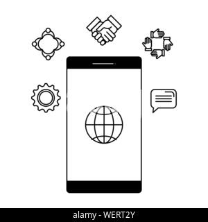 smartphone with sphere browser and set icons Stock Vector