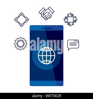 smartphone with sphere browser and set icons Stock Vector