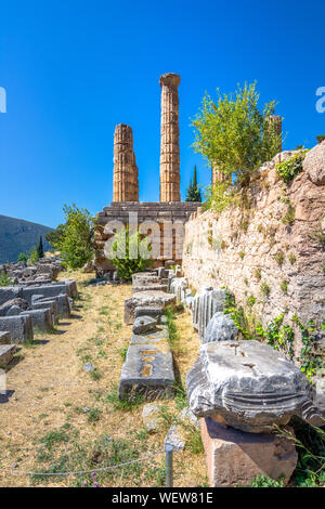 The temple of Apollo in Delphi, Greece Stock Photo