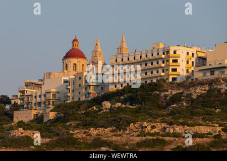 August 24th, 2019, Mellieha, Malta - the Parish Church of Mellieha, a Marian shrine originally constructed in the late 16th century. Stock Photo