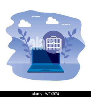 laptop computer with portfolio briefcase Stock Vector