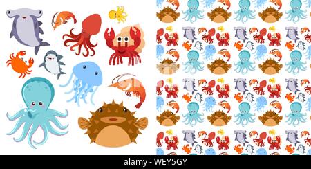 Seamless background design with sea creatures illustration Stock Vector