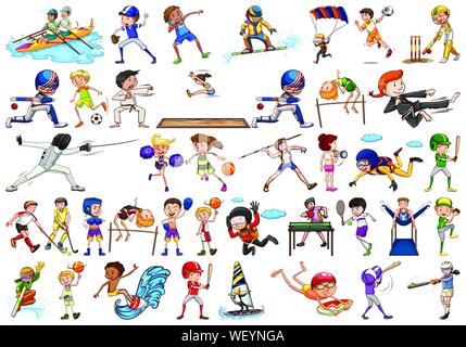 Sport activities by boys, girls, kids, athletes isolated illustration Stock Vector