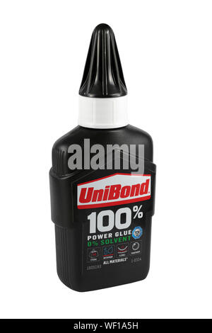 UniBond 100% Power Glue 0% Solvent isolated on a white background Stock Photo