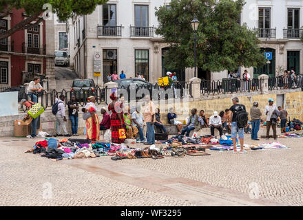 Flea market or jumble sale in downtown Lisbon Stock Photo