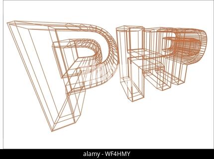 PHP wireframed 3D perspective write - Vector Stock Vector