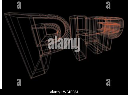 PHP wireframed 3D perspective write - Vector Stock Vector