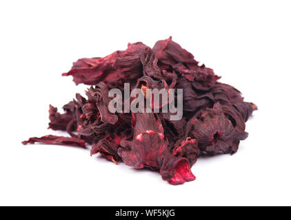 Dried hibiscus flowers. Hibiscus tea close-up, isolated on white background Stock Photo