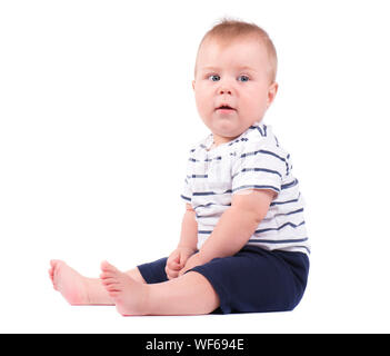 Portrait of smiling baby boy isolated on white background Stock Photo