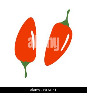Red chilli pepper isolated on white. Vector illustration in flat style. Stock Vector