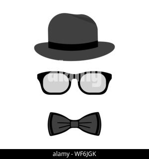 Men accessories. Hat, glasses and bow ties. Vector flat design illustration. Stock Vector